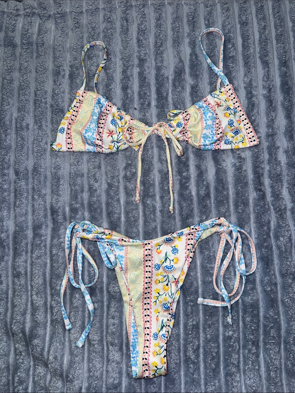Floral Mixed Design Tie-Side Bikini Set - Pastel Mix